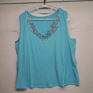 Chit Chat Sequin Neckline Tank Top Women's 2X